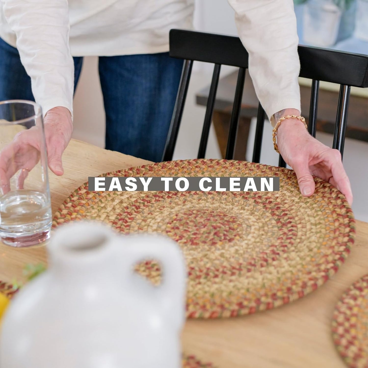 Harvest Jute Braided Long Table Runner, Warm Country Decor, Multicolor Rectangle 11x36 - Rich Colors, Easy to Clean, Durable and Protects Furniture