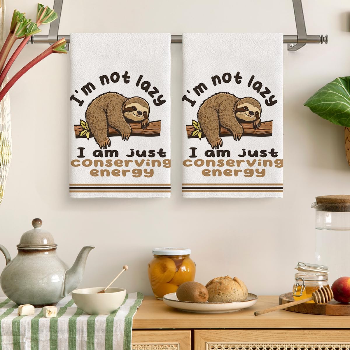 Cukemip Funny Sloth Kitchen Towels with Hanging Loop Set of 2 Soft Absorbent Sloth Gifts Cute Decorative Hand Tea Towels for Kitchen Bathroom Farmhouse Holiday Home Decor 16x24 Inch (I'm Not Lazy)