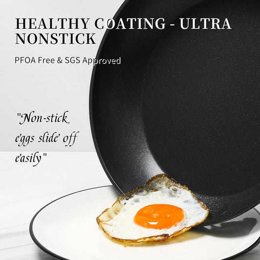 Innerwell Frying Pan Set With Lids - Non Stick Frying Pans Set 3 Pcs, Nonstick Skillet Pans Set Egg Omelette Pan W/Lid, PFOA Free, Induction Non Toxic Cooking Black Pan Set