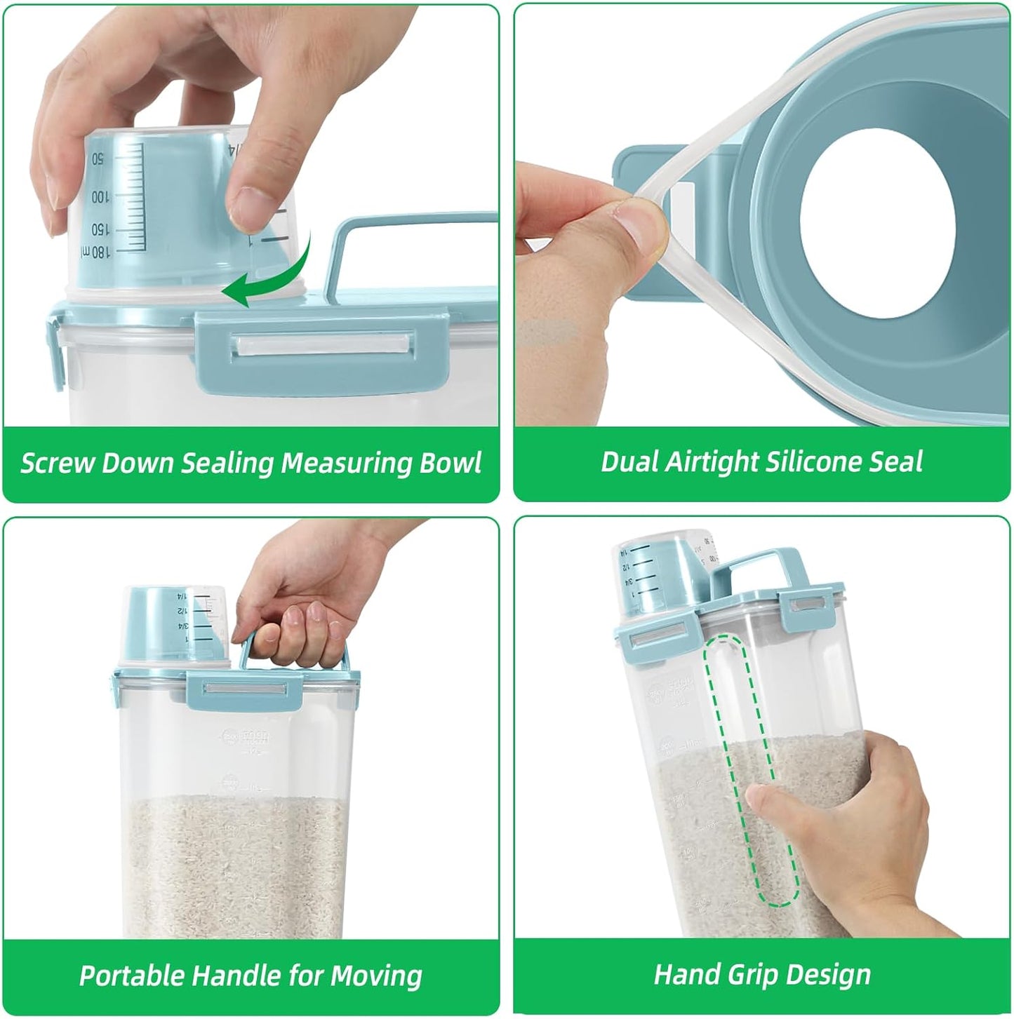 TBMax Rice Storage Container - 5 Lbs Flour Container Cereal Dispenser with Measuring Cup, Airtight Dry Food Container Bin for Kitchen Pantry Storage Organization