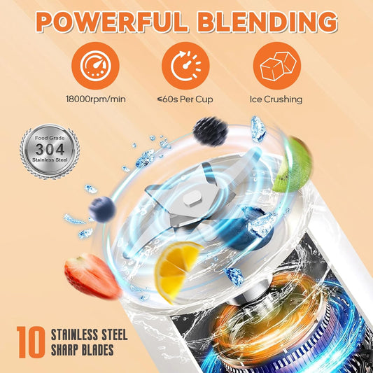 Portable Blender Personal Juicer for Shakes and Smoothies - 27 OZ Electric Protein Shaker Bottle with Insulated Sleeve, Travel Lid, USB-C Rechargeable - Mini Small Blender Cup for Kitchen, Office, Gym