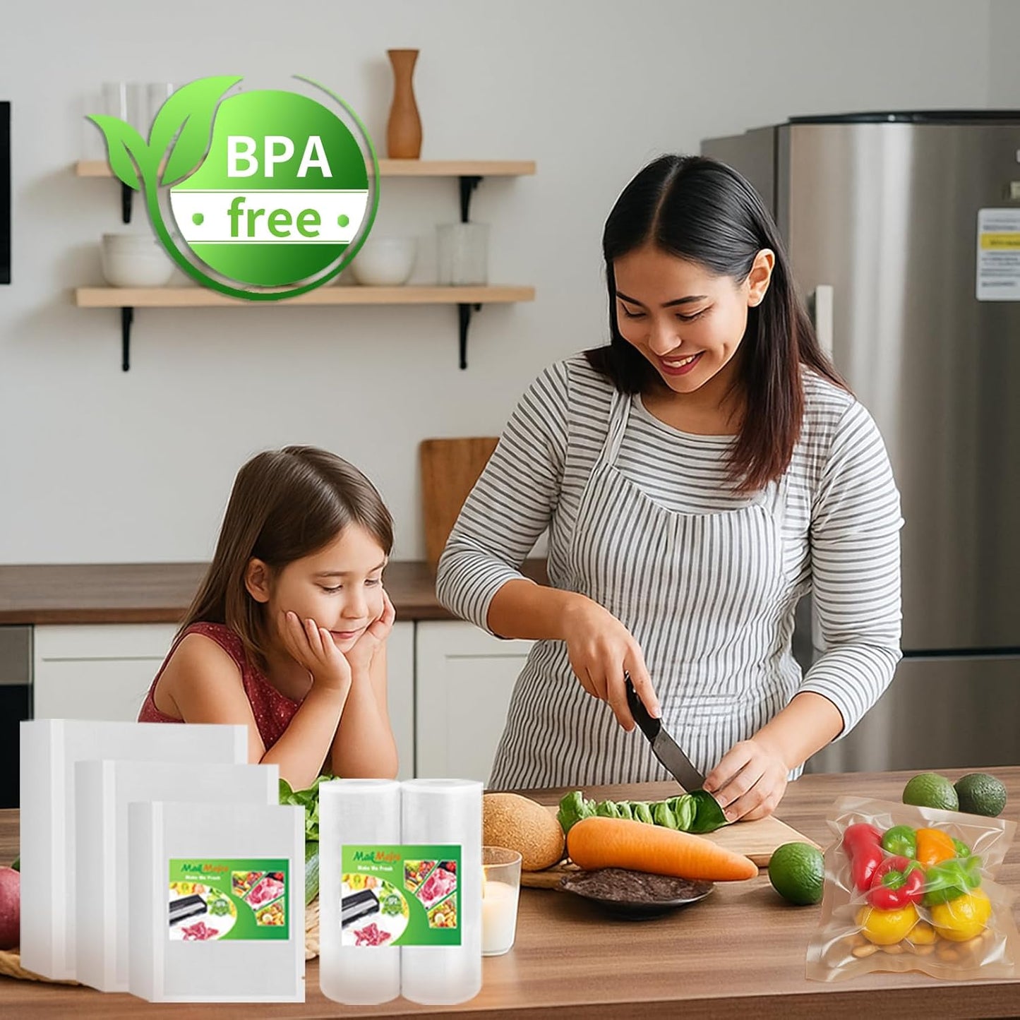 MakMeFre (Total 150Feet) 8” x 150’ Vacuum Sealer Bags Rolls with BPA Free,Heavy Duty Vacuum Food Sealer Storage Bags Rolls,Cut to Size Roll,Great for Sous Vide