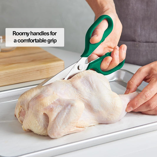 Misen Heavy Duty Kitchen Shears - Comfortable Ambidextrous Scissors for Meat, Poultry, Herbs & More - Easy to Clean - German Stainless Steel - Large | Green
