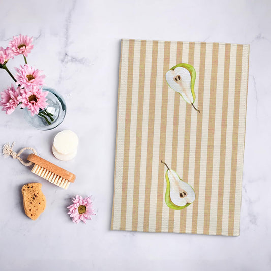 Pear Fruit Kitchen Towels, Beige Striped Pear Dish Tea Towels for Kitchen Decor, Gifts for Fruit Lovers Decorative Hand Towel, 16x24 Inch