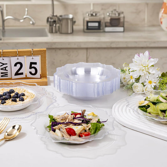 COLOSUS 60 Clear Plastic Bowls, 12 oz Disposable Soup Bowls, Premium Plastic Dessert Bowl,Heavy-duty Salad Bowl for Party, Wedding, Dinner, Christmas, Thanksgiving, and Catering