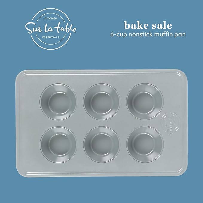 SUR LA TABLE Kitchen Essentials Bake Sale 6 Cup PFOA, PFAS, PTFE Free Nonstick Round Muffin/Cupcake Pan - Linen White
