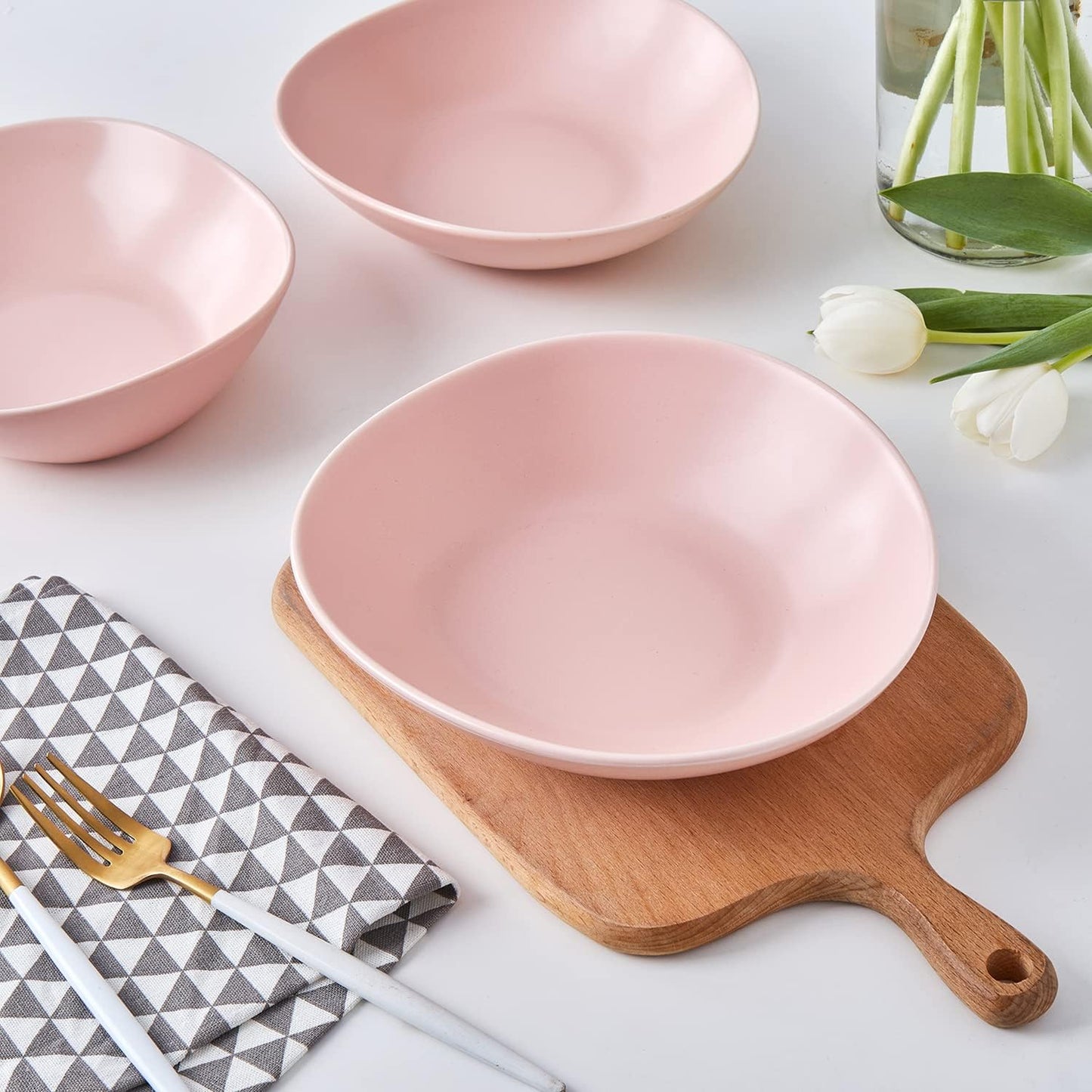Stone Lain Delilah 8-inch Bowl 6-Piece Dish Set, Porcelain, Blush