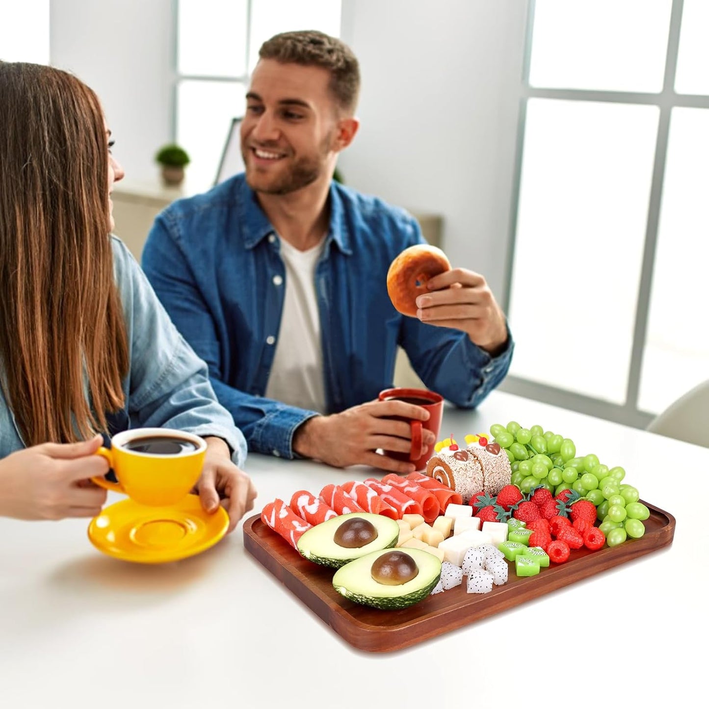 16" X 10" Large Wooden Serving Trays Acacia Wood Charcuterie Boards Rectangular Serving Platters for Cookie, Dessert, Party Food Dish Snack Appetizer Plates Kitchen Platter Tray Cheese Board