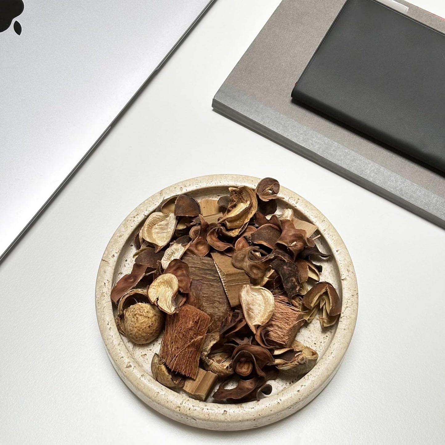 Natural Travertine Jewelry Ring Dish Tray for Women, 5.9 Inch Round Ring Dish, Marble Tray, Marble Bowl, Table Decor, Dresser Organizer for Nightstand, Bathroom, Kitchen