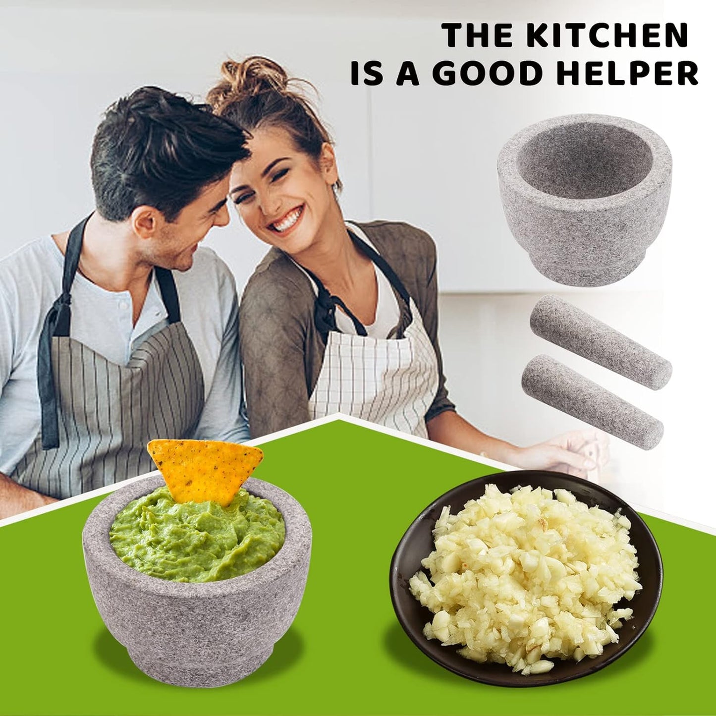Mortar and Pestle Set,Heavy Duty,Unpolished Granite,8Inch-5Cup Capacity,Grinder for Spices and Seeds,Grinding,Crushing and Mashing Spices,Nuts,for Guacamole,Garlic Sauce,Gray.