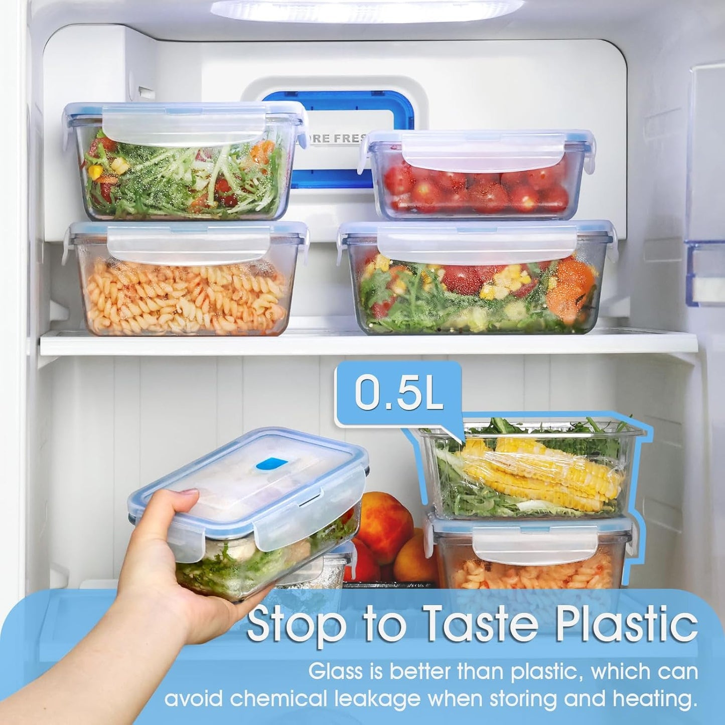 NUTRIUPS 0.5L Glass Food Storage Containers Set of 2, Square Meal Prep Containers, Food Storage Containers