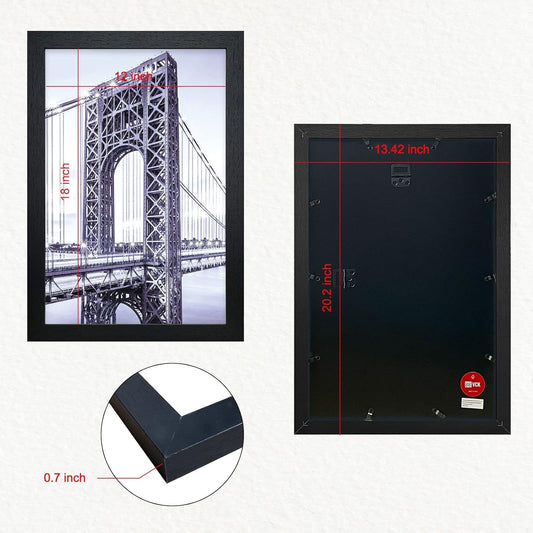 VCK Poster Frames 12x18 Black Set of 5,Solid Wood Picture Frames for Wall Mounting Hanging Art and Puzzle Frame