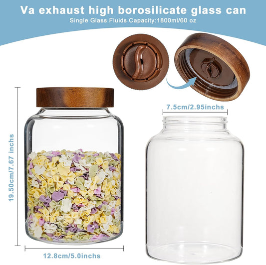 Glass Spice Jars Seasoning Containers Small Glass Jars with Lids Airtight Food Storage Canister for Kitchen Pantry Sugar Tea Coffee Bean Nuts Cookies Herbs Salt (60oz(1800ml)*2 pack)