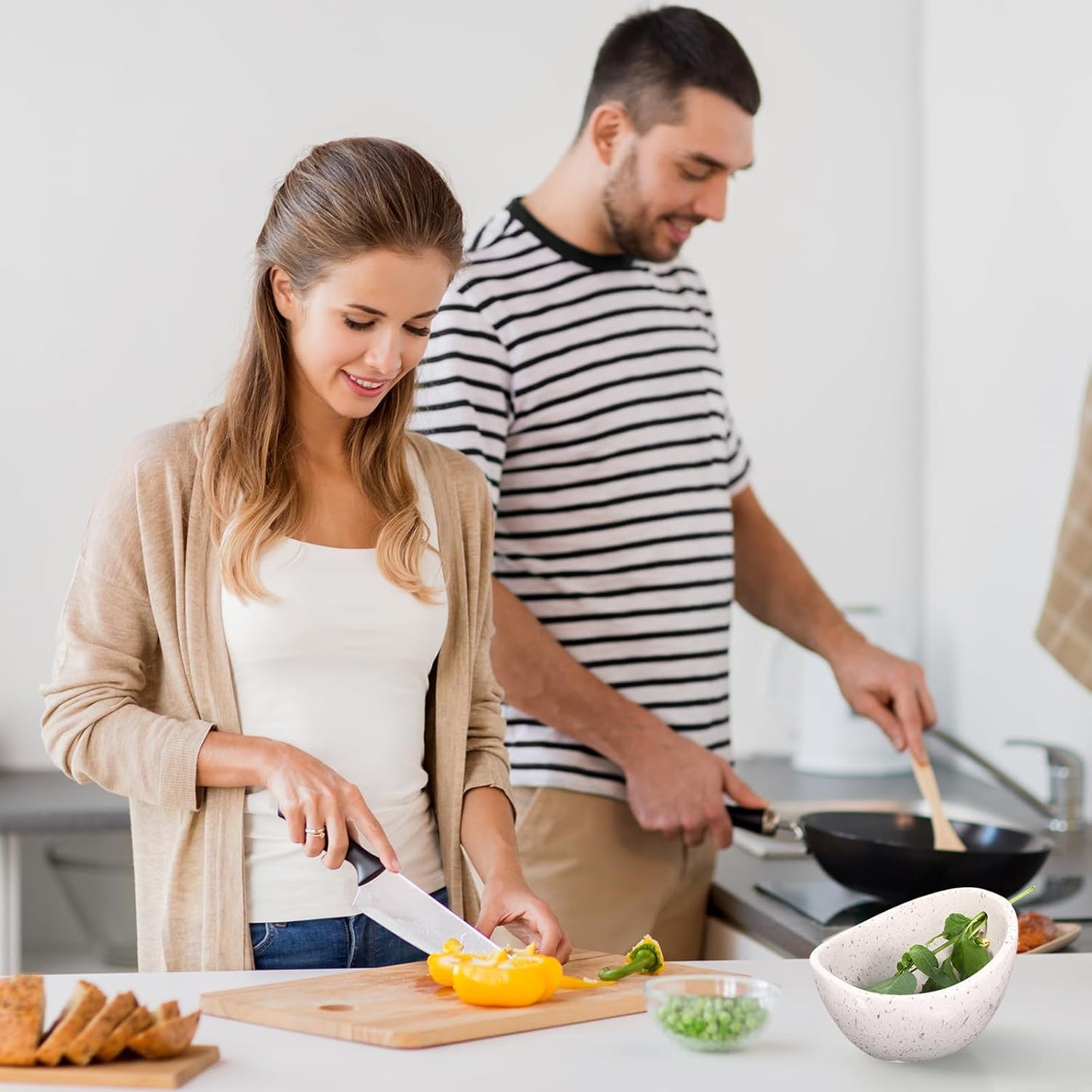 Herb Stripper, Herb Stripper Bowl, Small Ceramic Bowls, Handmade Different Round Hole Sizes Efficient Kitchen Tool for Separating Leaves and Stems,Salads & Cooking (White)