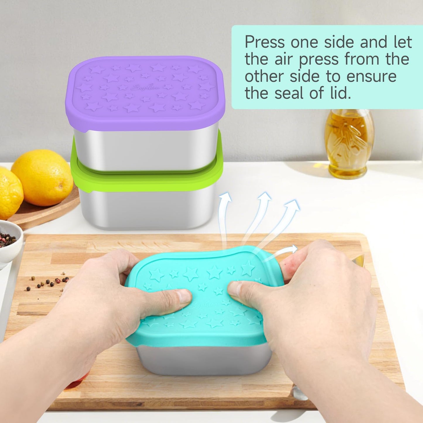 SOPHICO Stainless Steel 14 OZ Snack Containers for Kids,Food Storage Container with Silicone Lid - Perfect 304 Metal Toddler Lunch Box for Daycare and School, Leak Proof (MIX, 4 PACK)