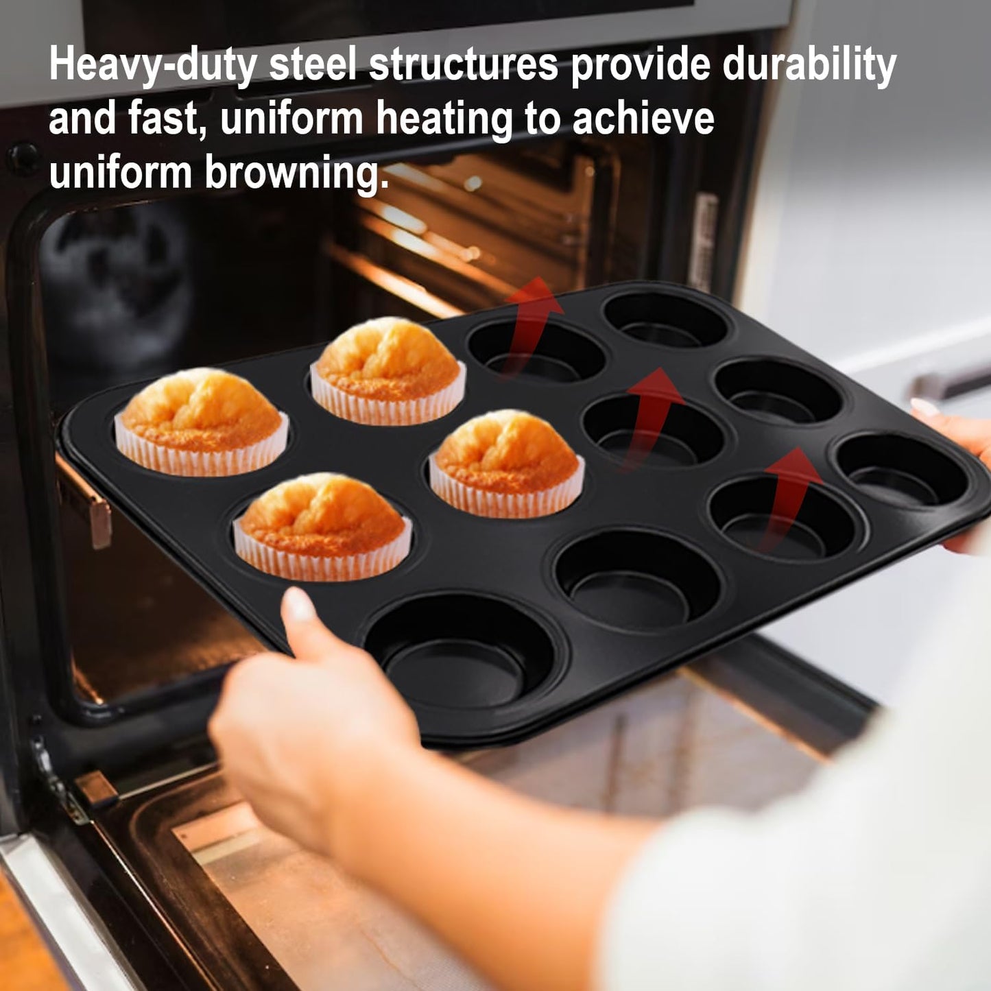 2 Packs Nonstick Round Muffin Baking Pan, Premium Steel Muffin Pan for Baking, Nonstick Cupcake Tin Cheesecake Pans, Bakeware Muffin Top Pan (12 Cups, Black)