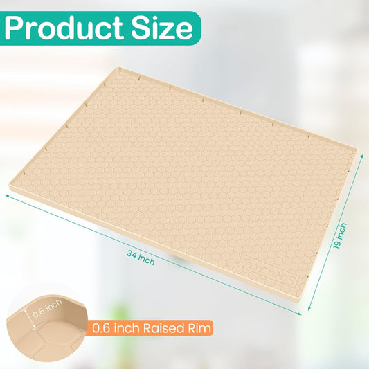 Waterproof Under Sink Mat 34" x 19", Silicone Cabinet Liner, Rubber Protector for Kitchen and Bathroom, Keeps Cabinets Clean, Dry, and Organized (Beige)