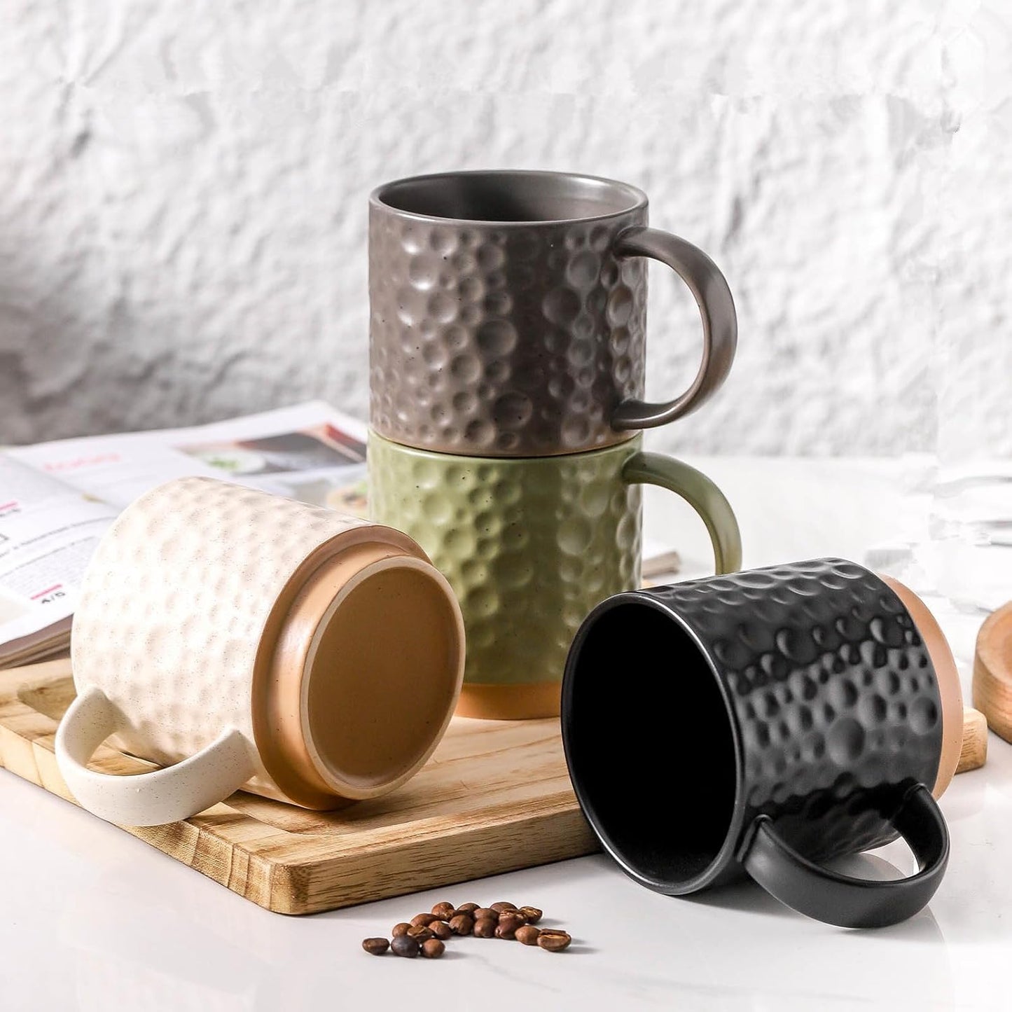 Nihow 16OZ Stackable Coffee Mug Set, Large Ceramic Coffee Mug Set of 4,Coffee Cup Set for Cappuccino/Latte/Cocoa,Dishwasher & Microwave Safe,Mixing Color