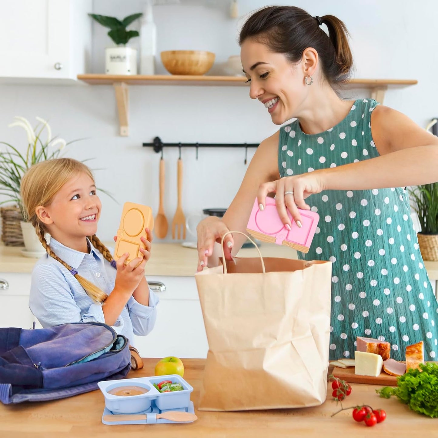 3 PCS Reusable Silicone Snack Containers with Lids Double Compartment Snack Box Container for Food (3P)