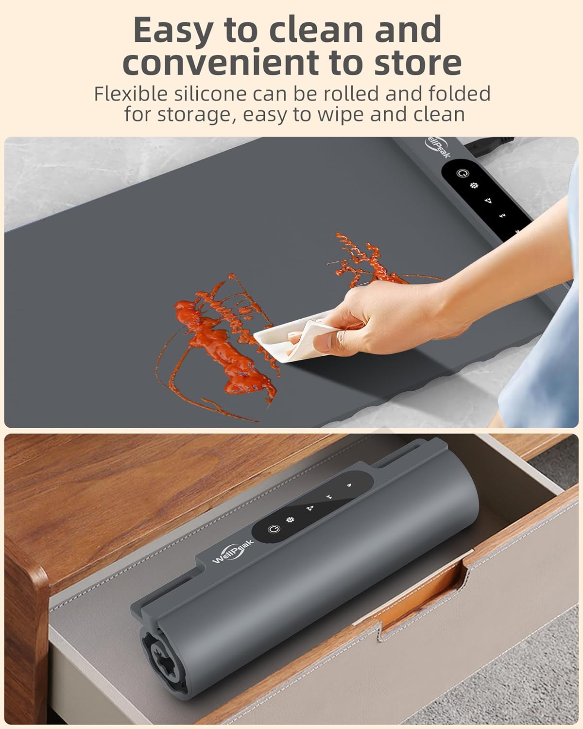 Electric Warming Mat for Food - Full Surface Fast Heating Silicone Tray with 3-Level Temperature, Auto-Off, Raised Feet for Table Protection, Versatile Warmer for Gatherings, Party, Home Buffet, Gray