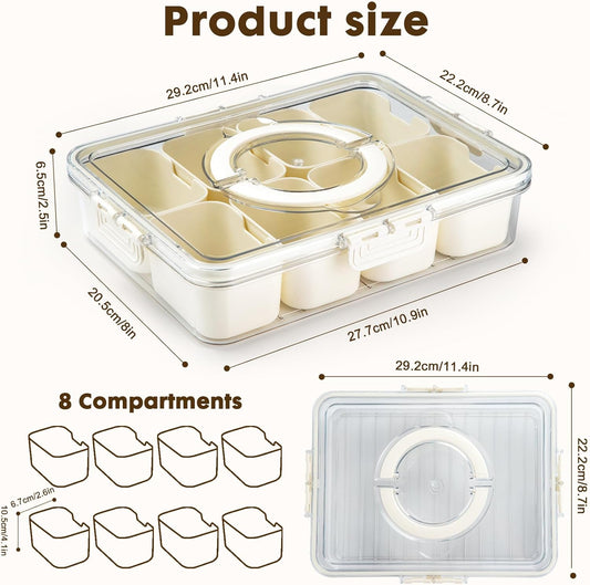 Snack Box Container,Divided Serving Tray with Lid and Handle, Snackle box Charcuterie for Portable Snack Platters - Clear Organizer for Candy,Fruits,Nuts,Snacks-for Party,Entertaining,Picnic