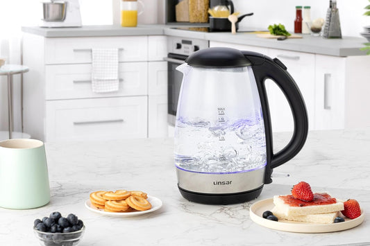 Glass Kettle (Black) for Boiling Water, Hot Water Boiler, Wide Opening & Automatic Shut Off, Easy Clean Wide Opening,Coffee & Tea Kettle
