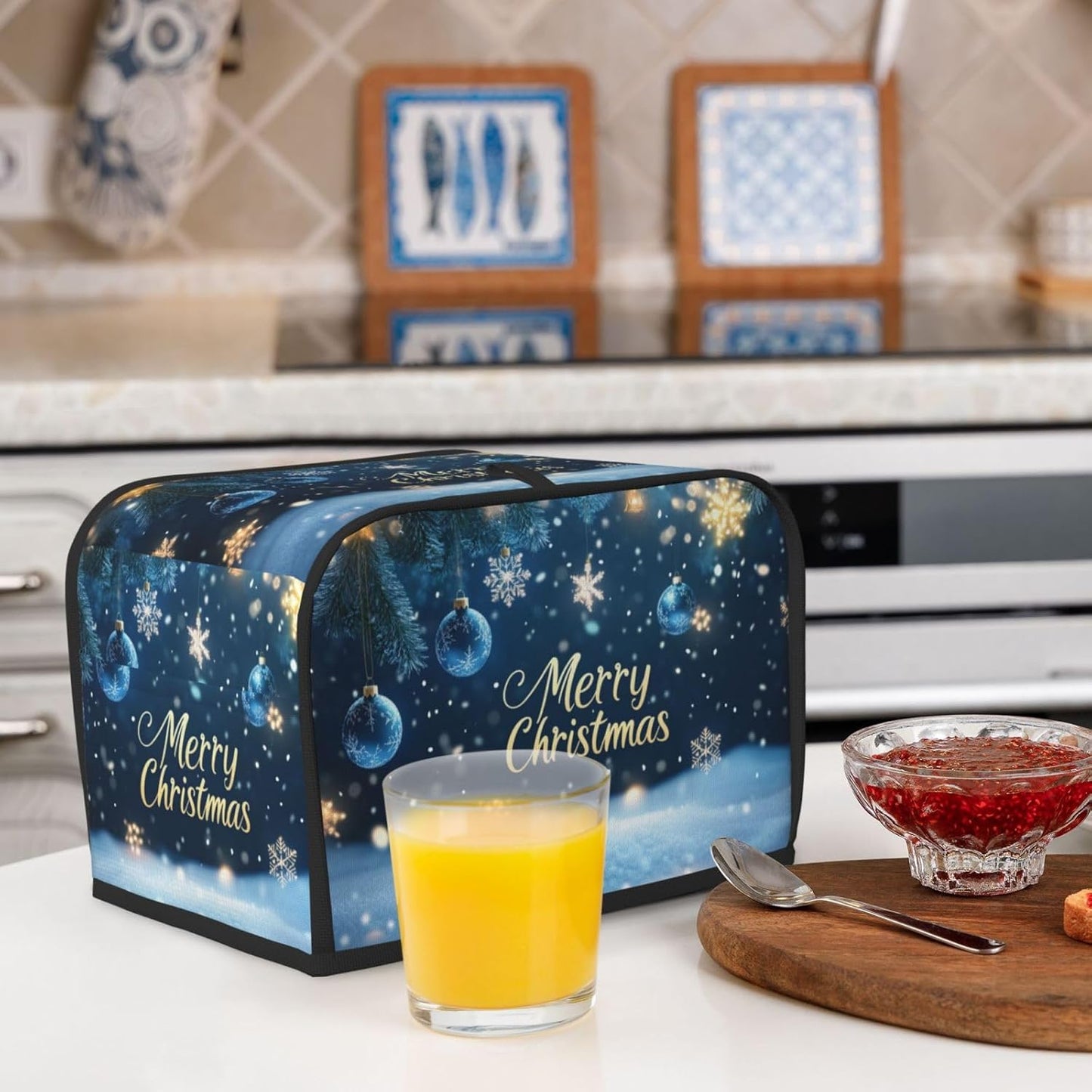 Toaster Cover 2 Slice Winter Snowflake Christmas Blue Ball Kitchen Small Appliance Covers with Pockets Dust and Fingerprint Protection