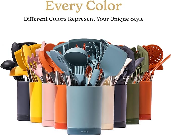 SMIRLY Kitchen Utensils Set – 26-Piece Silicone Cooking Utensils Set, Spatula Set with Holder, Stainless Steel Handle Silicone Kitchen Gadgets for Nonstick Cookware