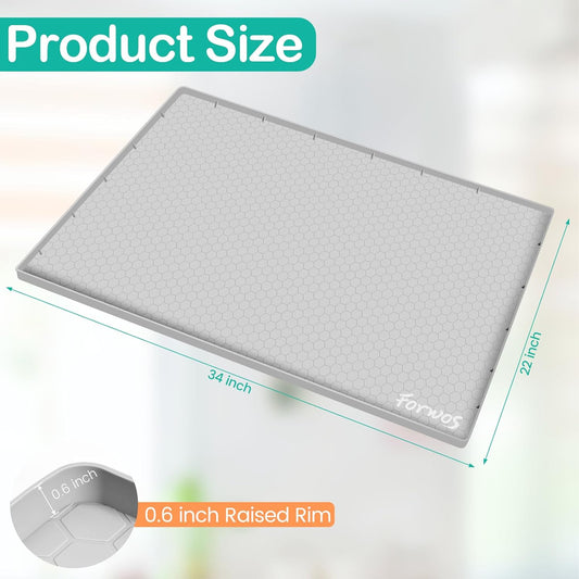 Waterproof Under Sink Mat 34" x 22", Silicone Cabinet Liner, Rubber Protector for Kitchen and Bathroom, Keeps Cabinets Clean, Dry, and Organized (Light Grey)