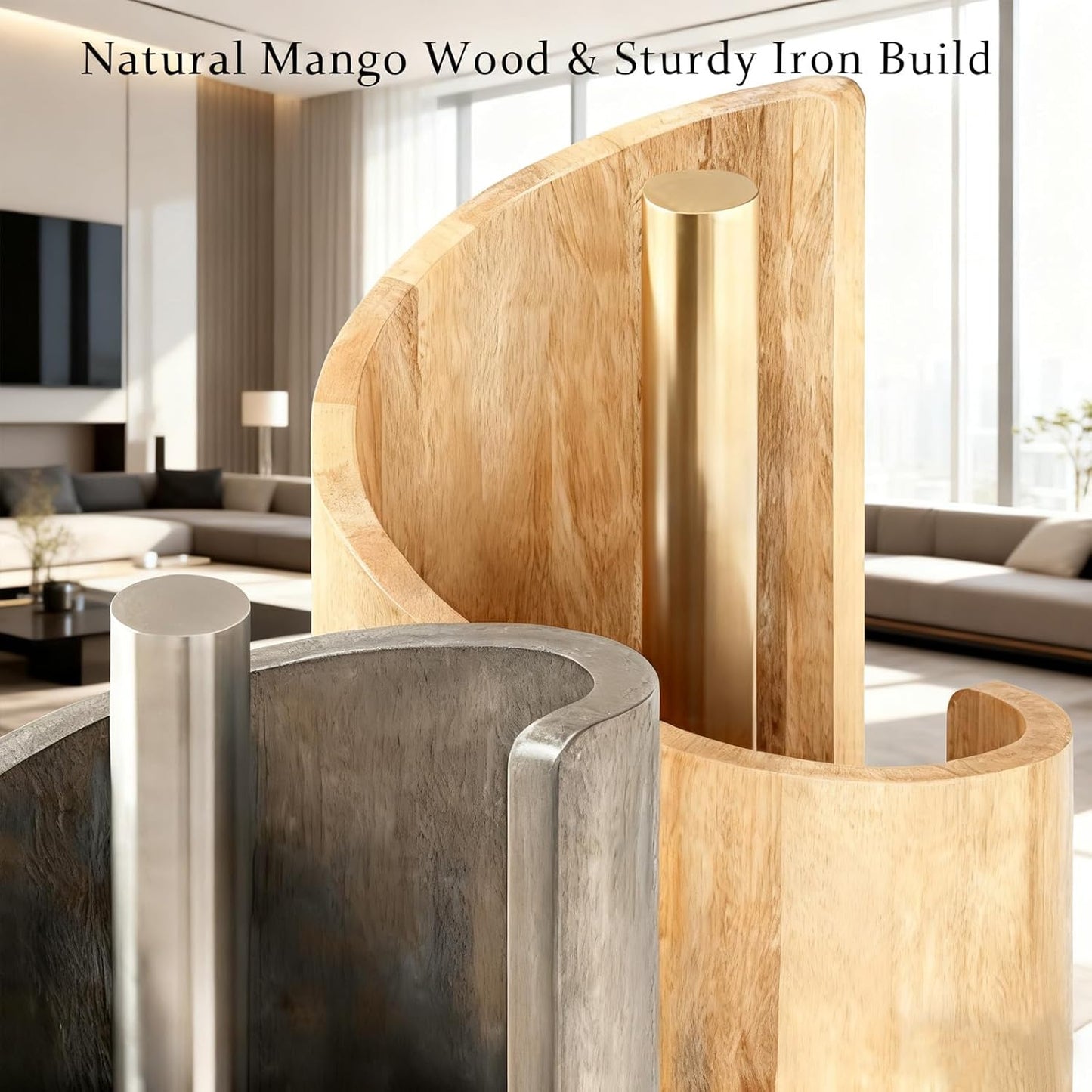 Mountain Paper Towel Holder Countertop with Mango Wood and Iron Round Base, Effortless One-Hand Tear Modern Kitchen Towel Dispenser for Counter, Cabinet, Farmhouse Kitchen (Gray)