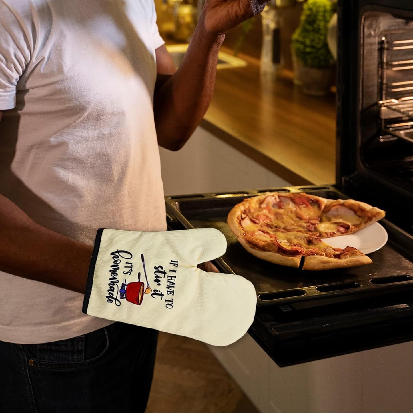 Funny Oven Mitts Gifts(Set of 2) If I Have to Stir It It's Homemade Oven Mitts and Pot Holders Set Kitchen Heat Resistant Gloves Silicone Non-Slip Oven Mitts Chef Gifts for Women Men Friend