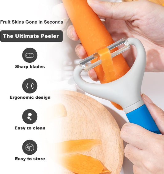 Li&Zhao Vegetable Peelers - Potato Peelers Fruit Peeler Veggie Peeler Carrot Peeler Apple Peeler Garlic Peeler I and Y Peelers for Kitchen Julienne Peeler(Blue)