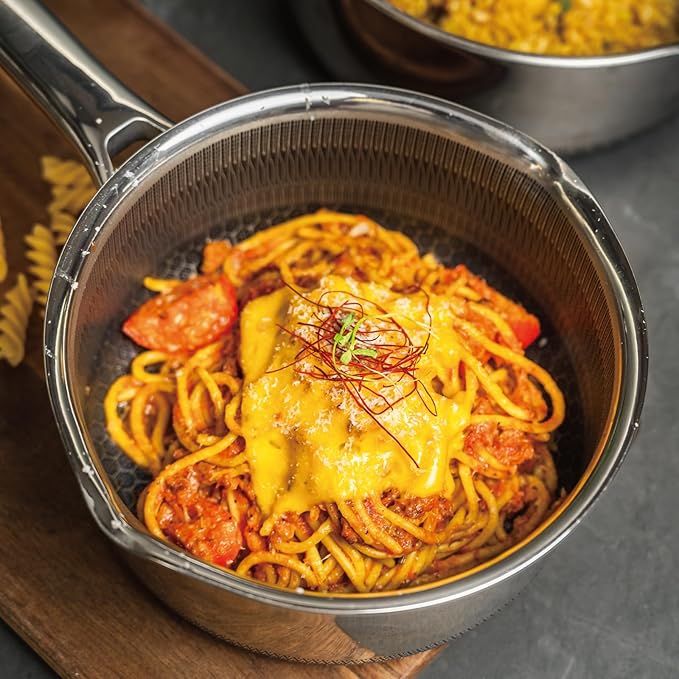 Hybrid Nonstick 4 QT Saucepan with Lid, Stainless Steel Stockpot with Honeycomb Texture,Compatible with All Cooktops,Dishwasher and Oven Safe