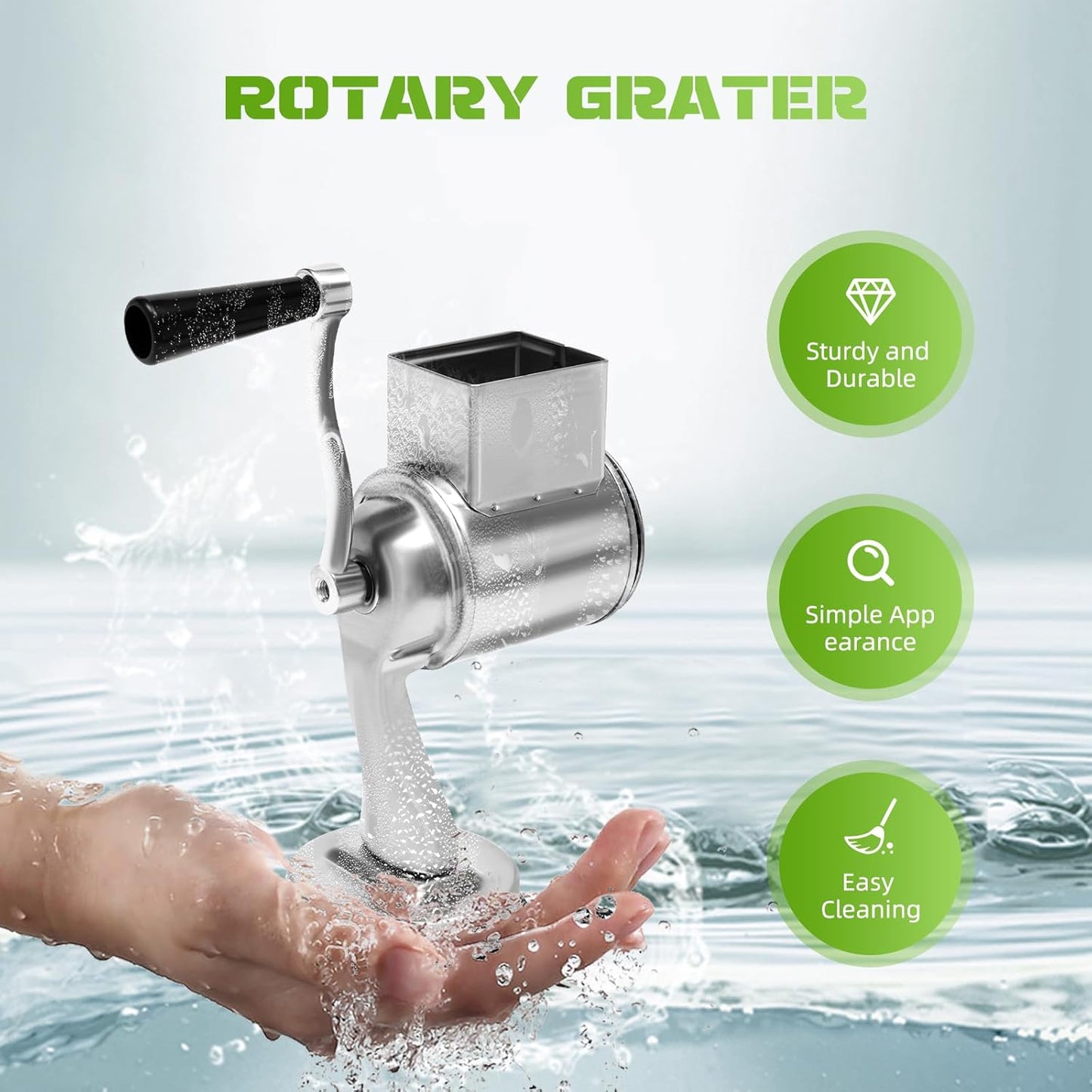 5-in-1 Rotary Cheese Grater & Vegetable Slicer with 5 Interchangeable Blades, Stainless Steel - Rotary Grater Slicer for Fruit, Vegetables, Nuts and More