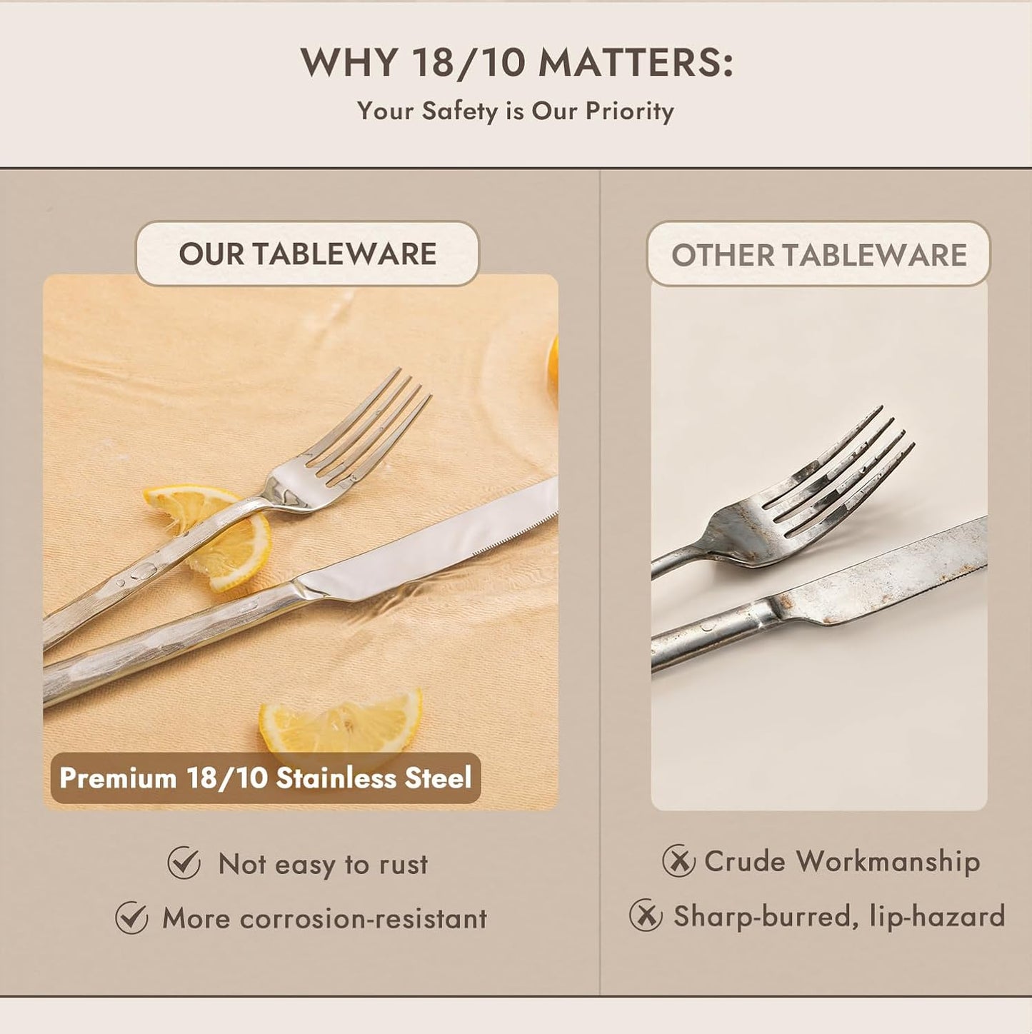 KINGSTONE Silverware Set, 60-Piece 18/10 Stainless Steel Brushed Handle Flatware Cutlery Set, for Kitchen, Home, Party, Wedding Gift, Rust Resistant and Dishwasher Safe