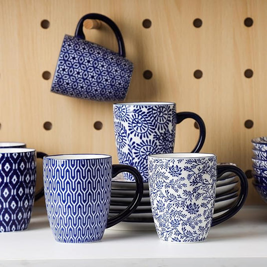 Selamica Ceramic Dinnerware Sets for 6, 24 Piece Plates and Bowls Sets, Scratch Resistant Dishes Set-Dishwasher & Microwave & Oven Safe, Vintage Blue A