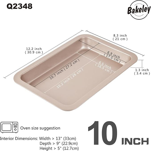 10-Inch Nonstick Shallow Cake Pan, Rectangle Bread Loaf Pan, Baking Sheet Set of 2