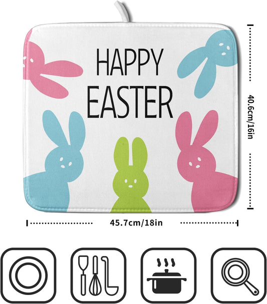 Spring Easter Dish Drying Mats for Kitchen Counter 16×18 Inch Cute Bunny Rabbit Small Microfiber Drying Mat Kitchen Accessories Dish Rack Mat Drainer Pad Washable Absorbent