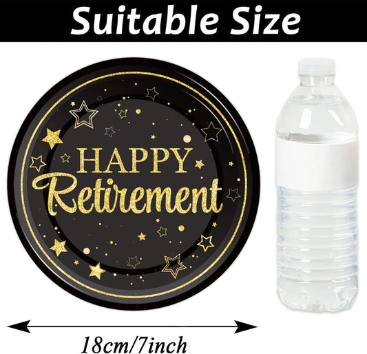 48 Pcs Retirement Paper Plates Happy Retirement Party Supplies Disposable Dessert Plates Decorations Black and Gold Plates Tableware for Men Women