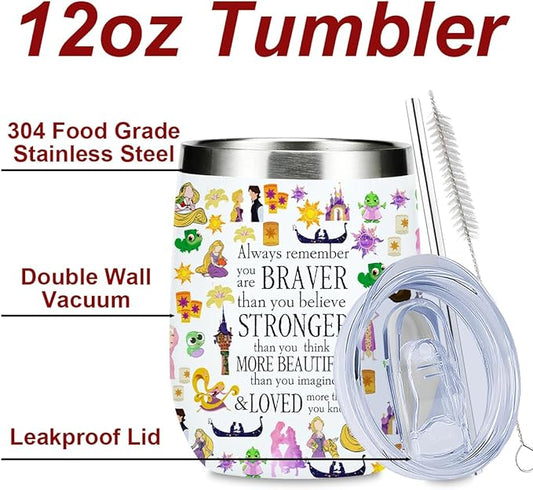 Magical Cute Wine Tumbler, Inspired Character Christmas Birthday Gifts for Women Mom Magic Inspirational Encouragement Gifts Coffee Cup Insulated Stainless Steel 12oz Wine Glass with Lid, Straw