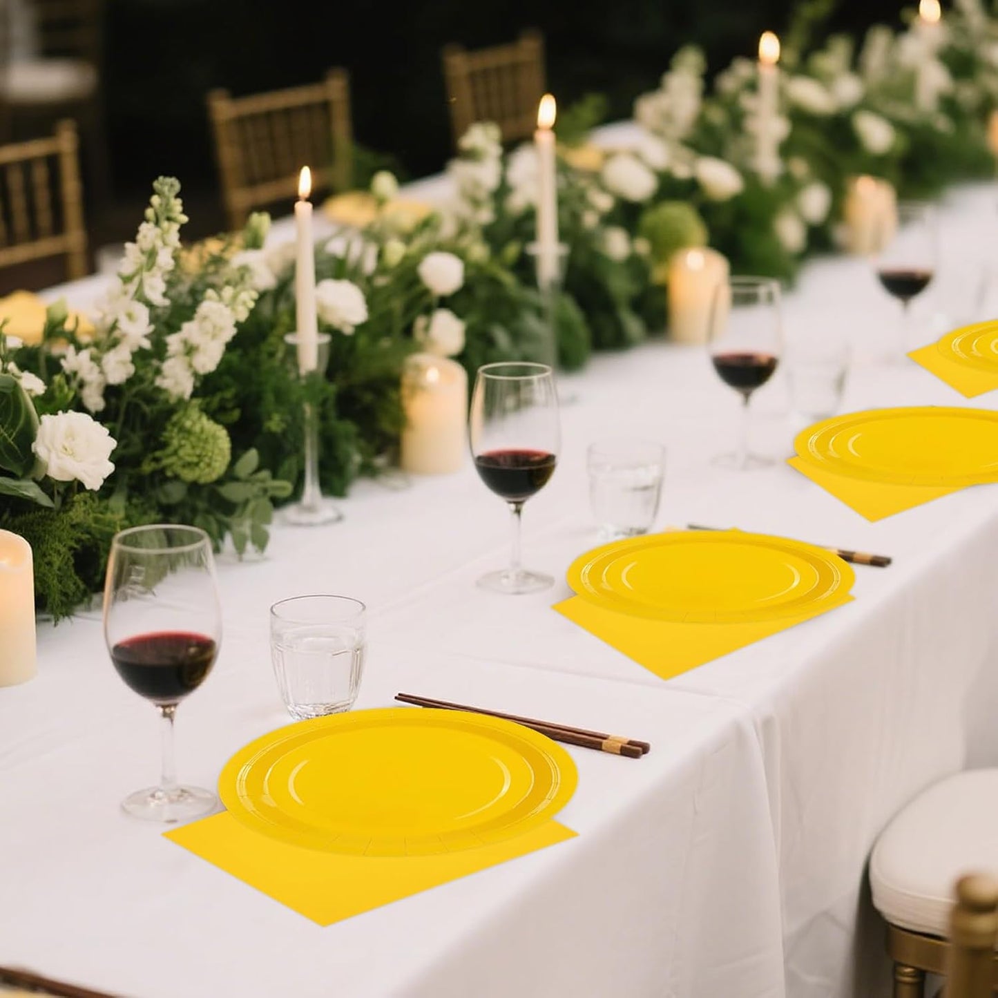 50PCS Yellow Paper Plates and Napkins Decorations, 7Inch Solid Yellow Dessert Plates Disposable Cake Plate Tableware Set Party Supplies for Birthday Anniversaries Baby Shower Wedding