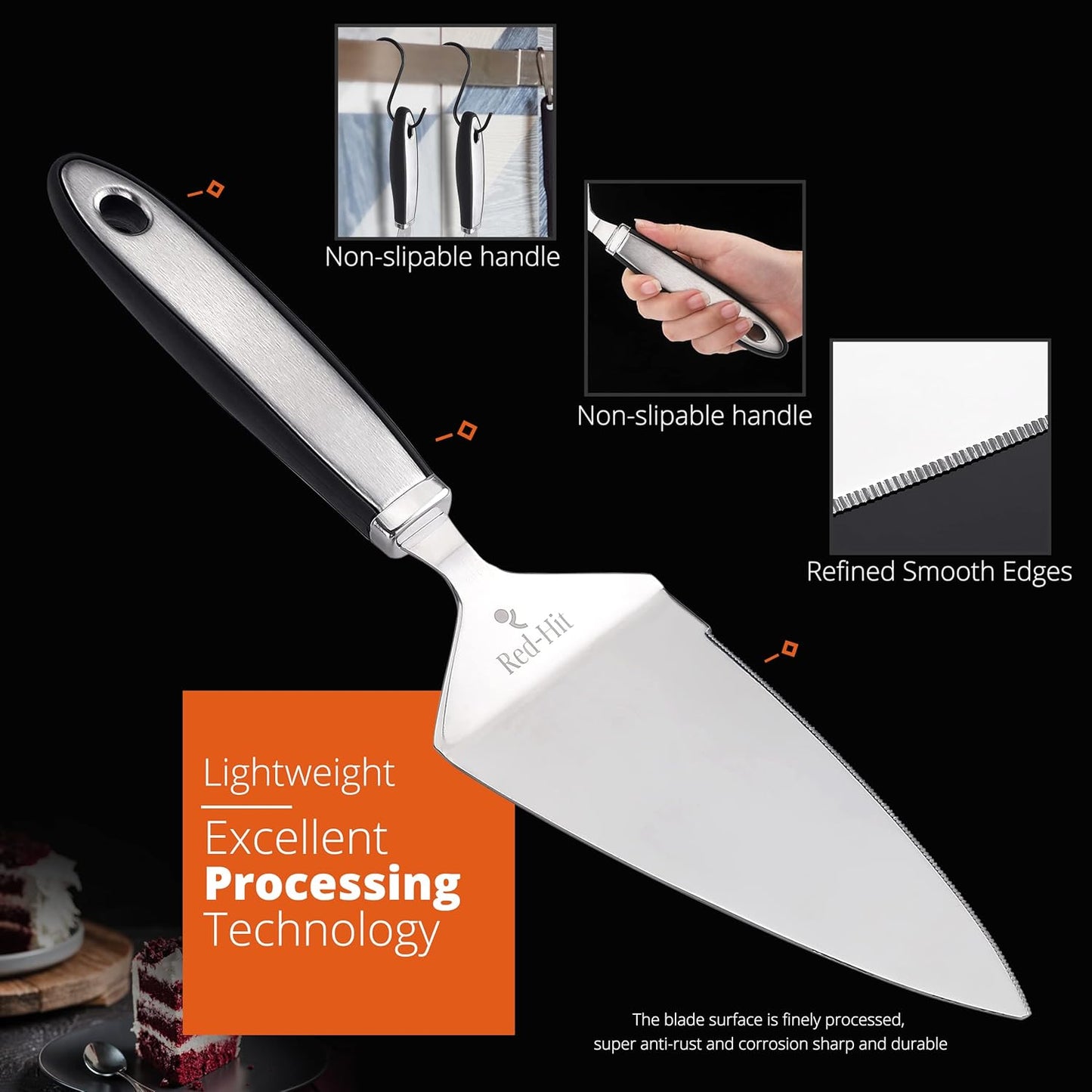 Cake Cutter and Pie Server, Stainless Steel Angled Spatula with Serrated Blade, Professional Wide Cake Cutter Slicer for Baking, Perfect for Cakes, Desserts and Brownies