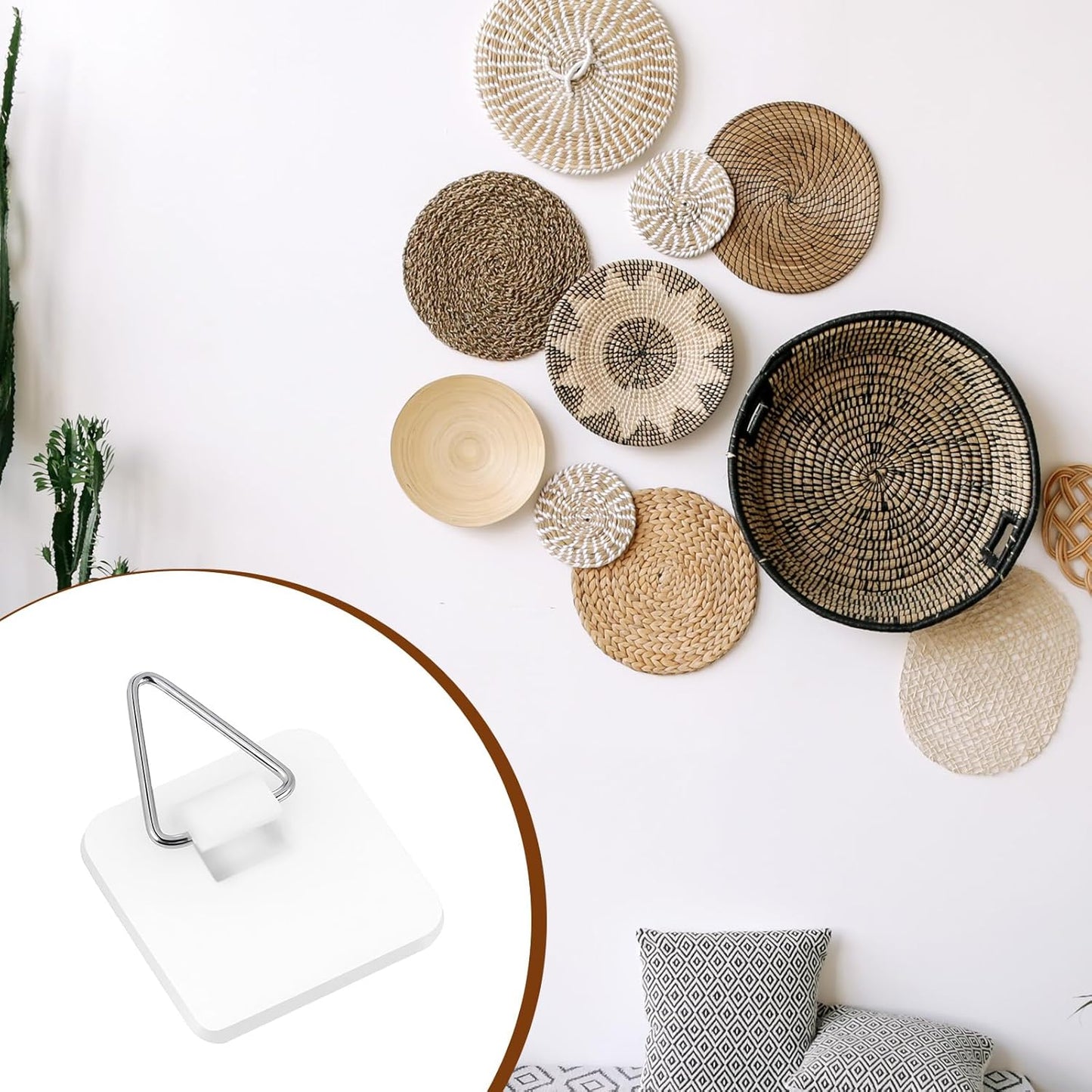 30 Pcs Invisible Adhesive Plate Hangers, Foamboard Picture Hanging Hooks Without Nails Plastic Sticky Photo Hooks for Home Wall Art Photo Frame Bathroom Closet (Square)