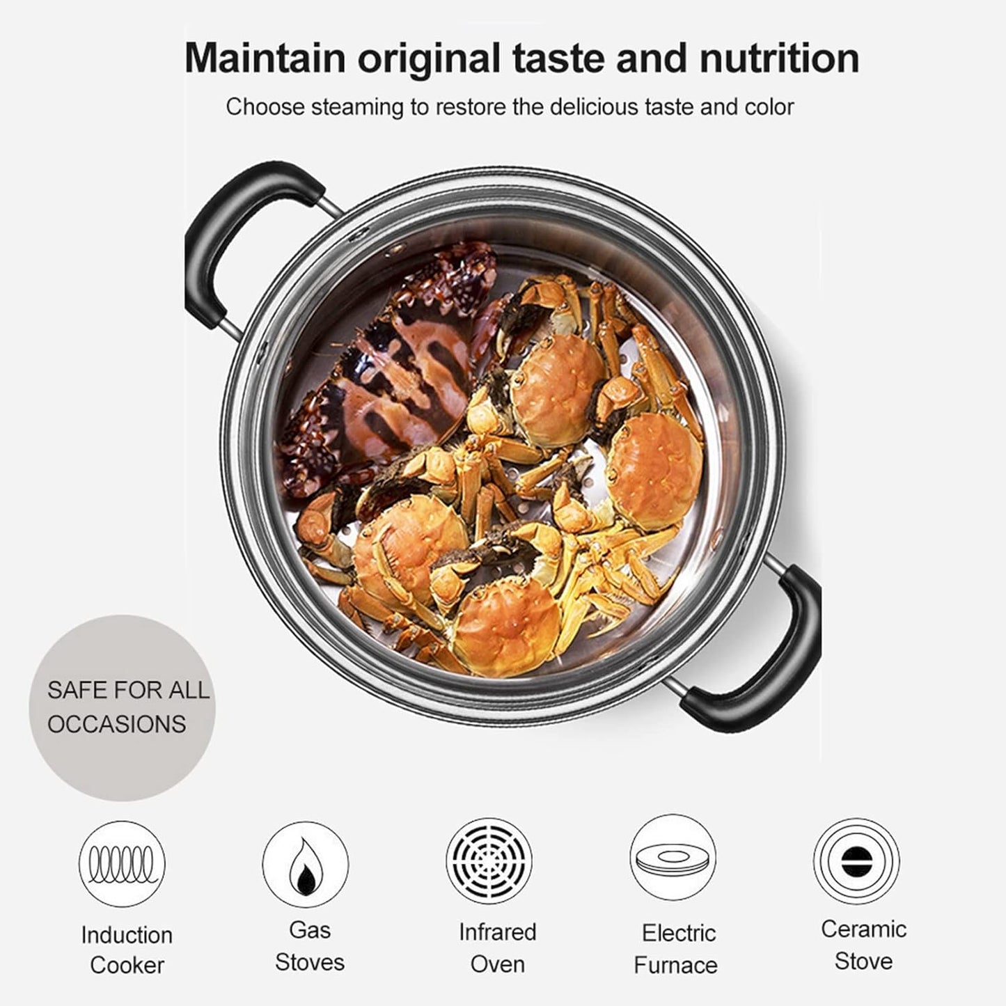 2 Layer Steamer,Stainless Steel Cookware 27cm 11in 2 Layer Steamer Pot Cooker Double Boiler Soup Steaming Pot for Steaming Buns Taro Seafood Etc