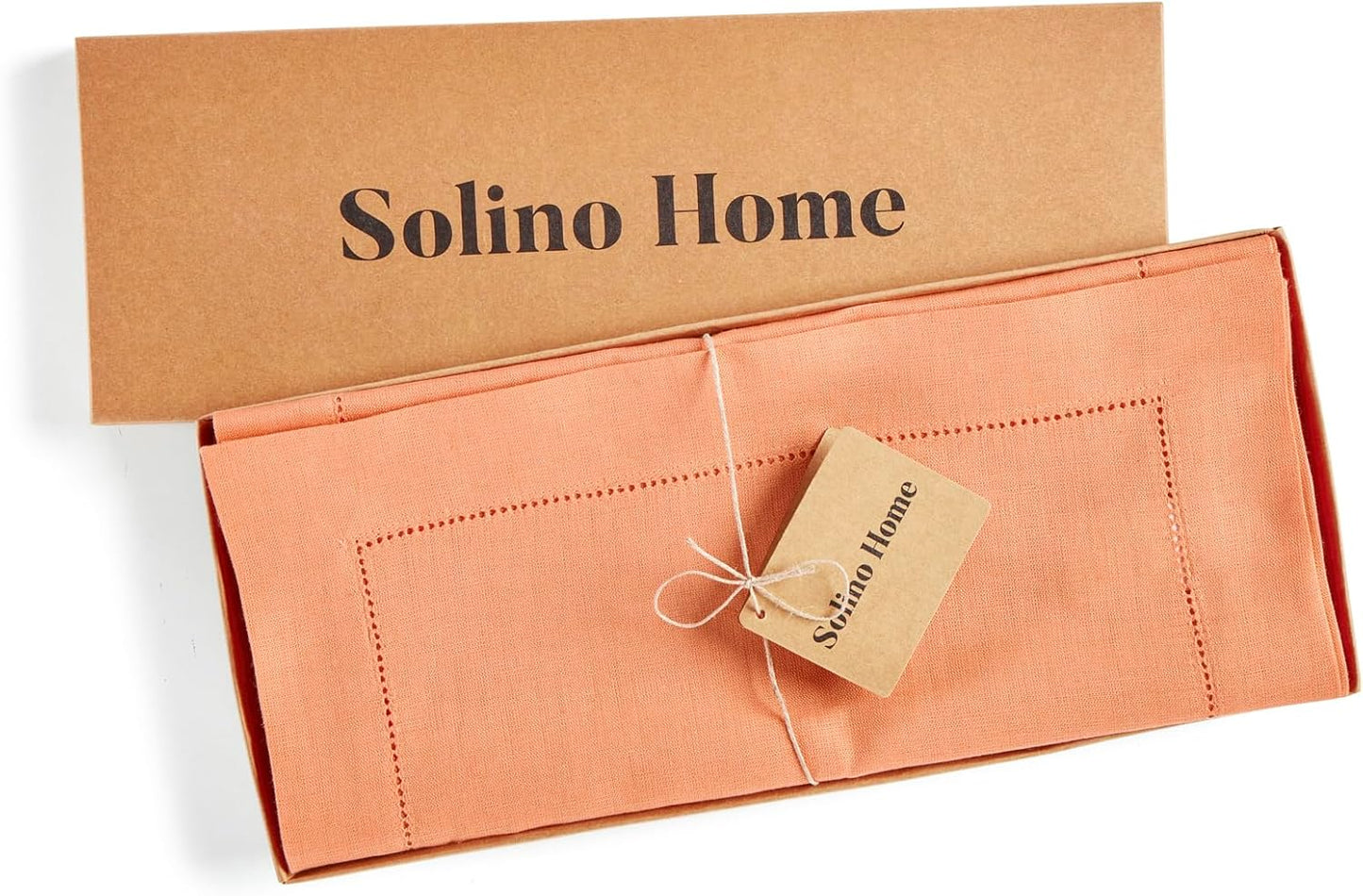 Solino Home Linen Coral Hemstitch Table Runner 48 Inches - 100% Pure Linen Small Table Runner 14 x 48 Inch Ideal for Dresser and Coffee Tables - Classic Hemstitch