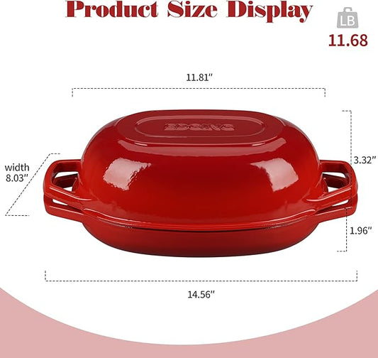 Enameled Cast Iron Oval Dutch Oven Pot with Lid, Dutch Oven for Sourdough Bread Baking, Oval Bread Pan, 5qt, Red