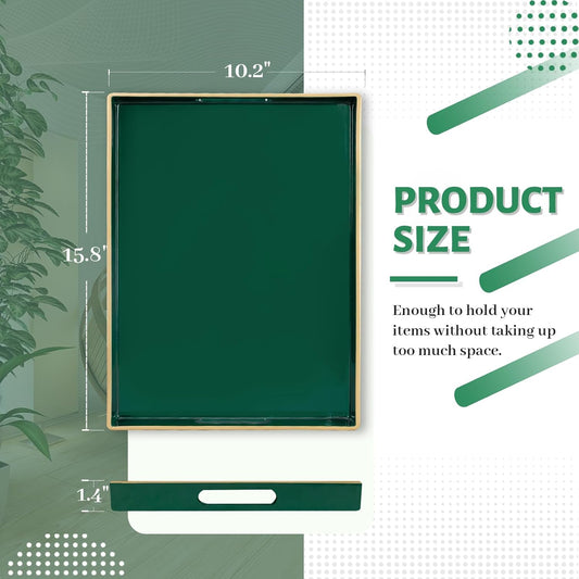MAONAME Dark Green Decorative Tray, Serving Tray with Handles, Plastic Trays for Coffee Table, Rectangular Trays for Living Room, Bedroom, 15.8" X 10.2" X 1.4"
