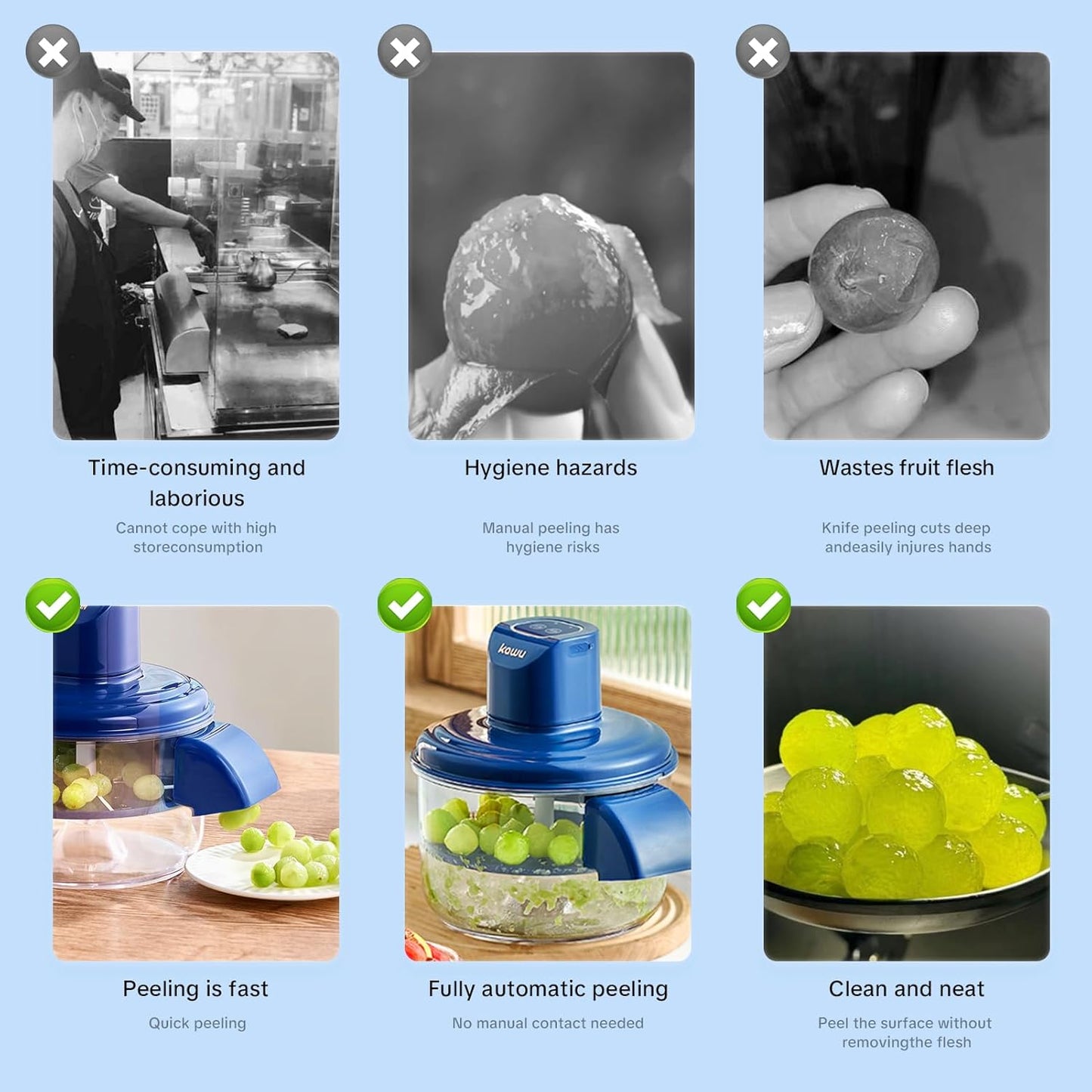 Kawu Electric Grape Peeling Machine, Portable Automatic Garlic Peeler Machine with 5 Blades, USB Rechargeable, Smart Fruit Machine Remover Tool for Small Fruits, Effortless Peeling for Home Kitchen