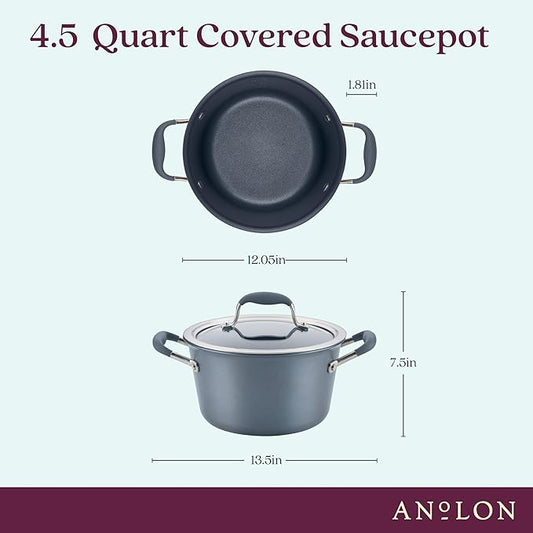 Anolon Advanced Home Hard-Anodized Nonstick Tapered Sauce Pan/Saucepot, 4.5-Quart (Moonstone)