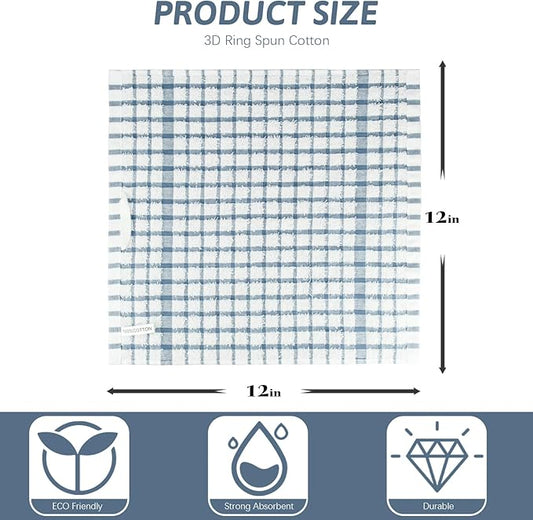 Nialnant 8 Pack Kitchen Towels and Dishcloths Sets,100% Cotton Soft Absorbent Quick Drying Dish Towels for Kitchen,Washing Dishes-Little Blue Plaid,12 x 12 in